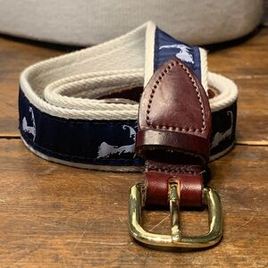 MASSACHUSETTS CAPE COD PREPPY CANVAS,RIBBON,LEATHER AND BRASS BELT
